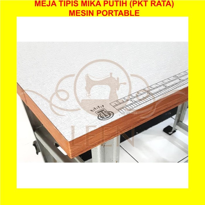 Meja Tipis MIKA PUTIH PKT Rata Mesin Jahit Portable Meteran LEEN