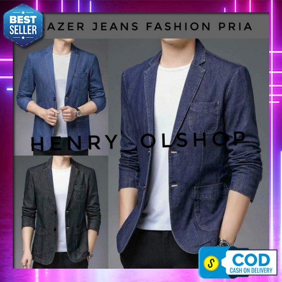 Blazer Casual Pria Jas Pria Slim Fit Jas H&M Blazer Slim Fit "Blue Checked" Hnm Cotton Jacket New Or
