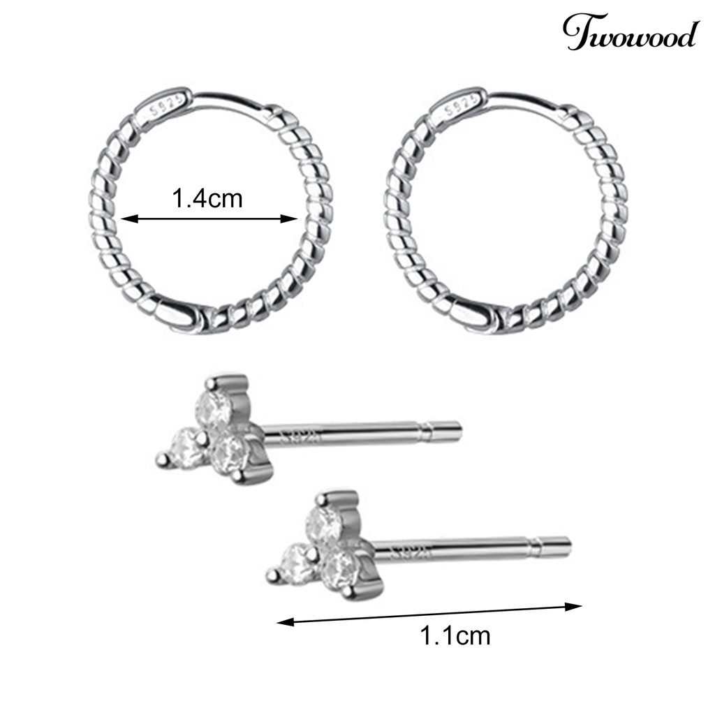 1 Pasang Anting Stud Bentuk Lingkaran Geometris Bahan Tembaga Aksen Kubik Zirkonia Untuk Harian