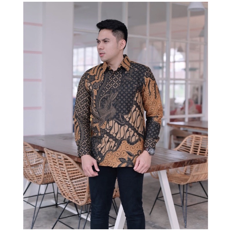 Kemeja Batik Pria Modern Terbaru OREN PRABU Bahan Katun Sragenna Lapis Furing