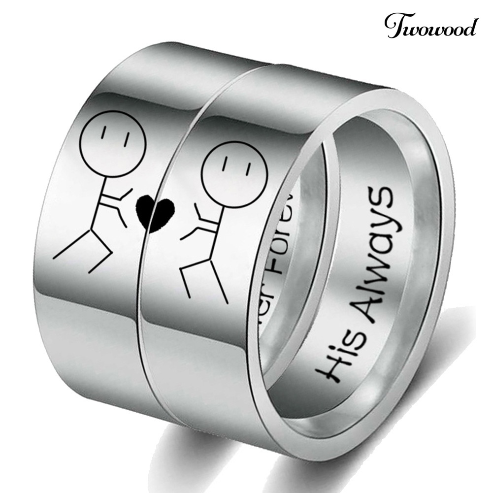 Cincin Desain Kartun Her Forever His Always Abstrak Bahan Stainless Steel Untuk Pasangan