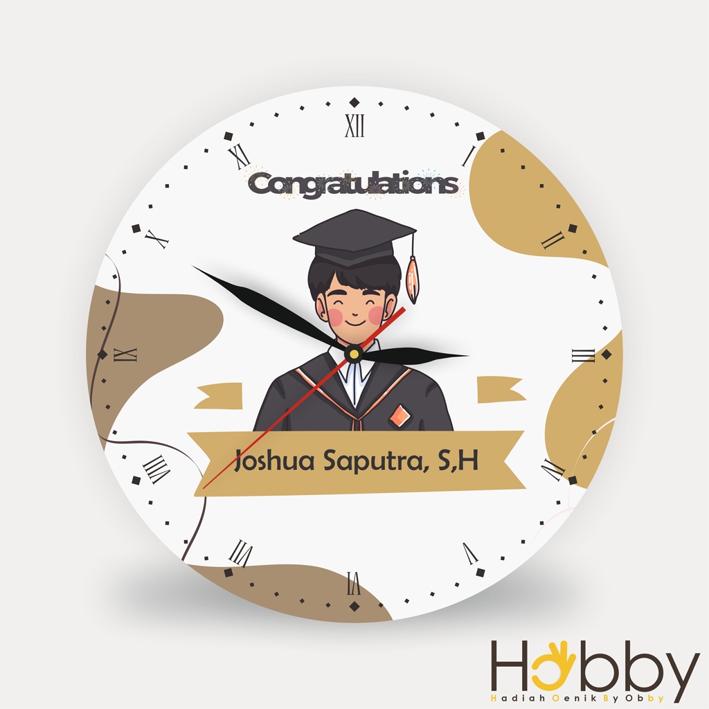 jam dinding custom unik nama karakter kado wisuda kayu hampers graduation meja duduk birthday shabby