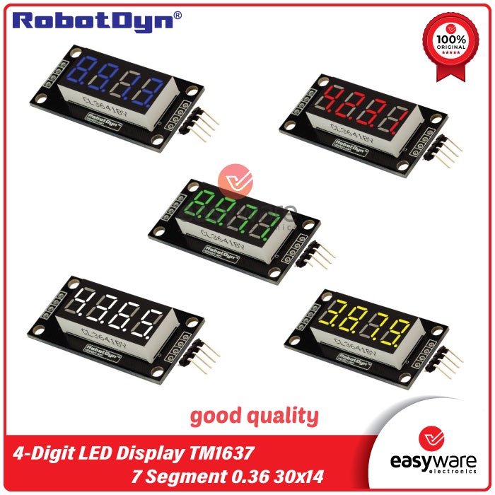 RobotDyn TM1637 4 DIGIT LED DISPLAY TUBE 7 SEGMENT 0.36 4 DIGIT 30x14