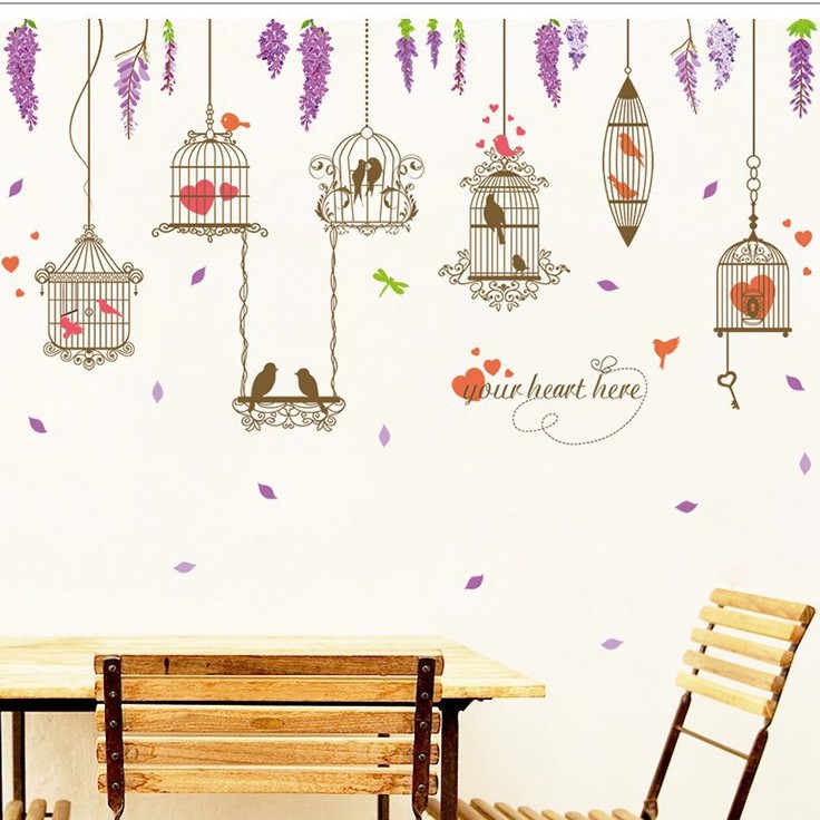 RELIZA WALL STICKER SANGKAR SAKURA CAGE FLOWRER BIRD STIKER DINDING XL8290