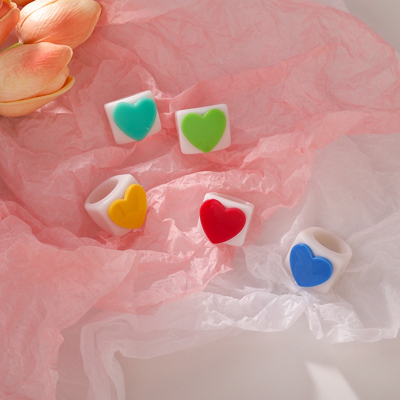 YEEZII Korean Heart Finger Ring Fashion Colorful Resin Rings for Women Accessories Jewelry Gift