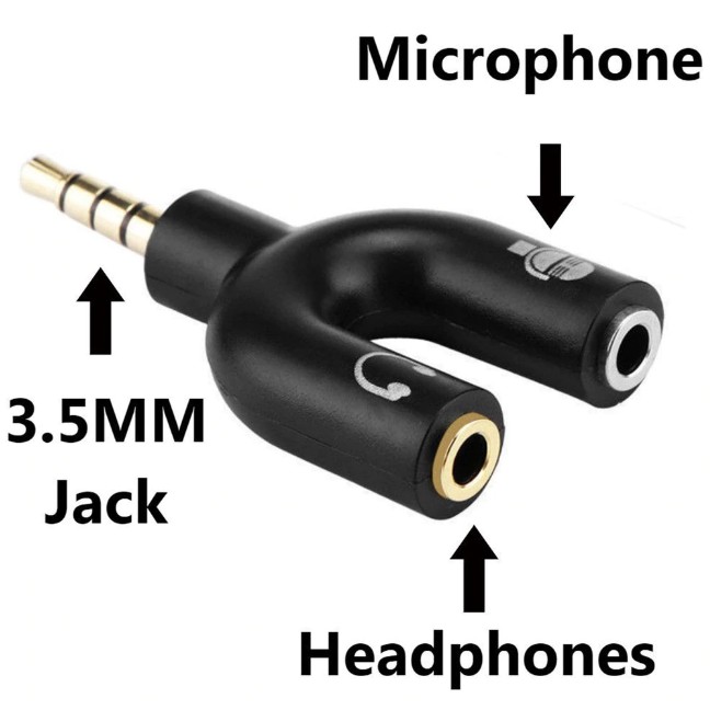 Audio Stereo Splitter - Jack 3.5mm to Socket Mic + Audio Earphone // to 2 Socket Audio