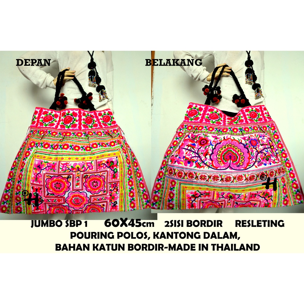 TAS SUPER JUMBO/TAS JUMBO/TAS BORDIRAN MAWAR/tas bordiran import/tas thailand/tas slempang/tas etnik