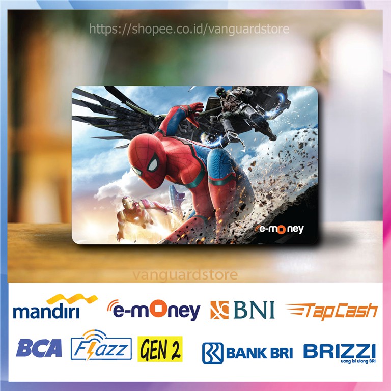 KARTU E MONEY E TOLL SPIDER MAN SUPERHERO ANIME 26 EMONEY MANDIRI FLAZZ BCA BNI TAPCASH BRIZZI BRI