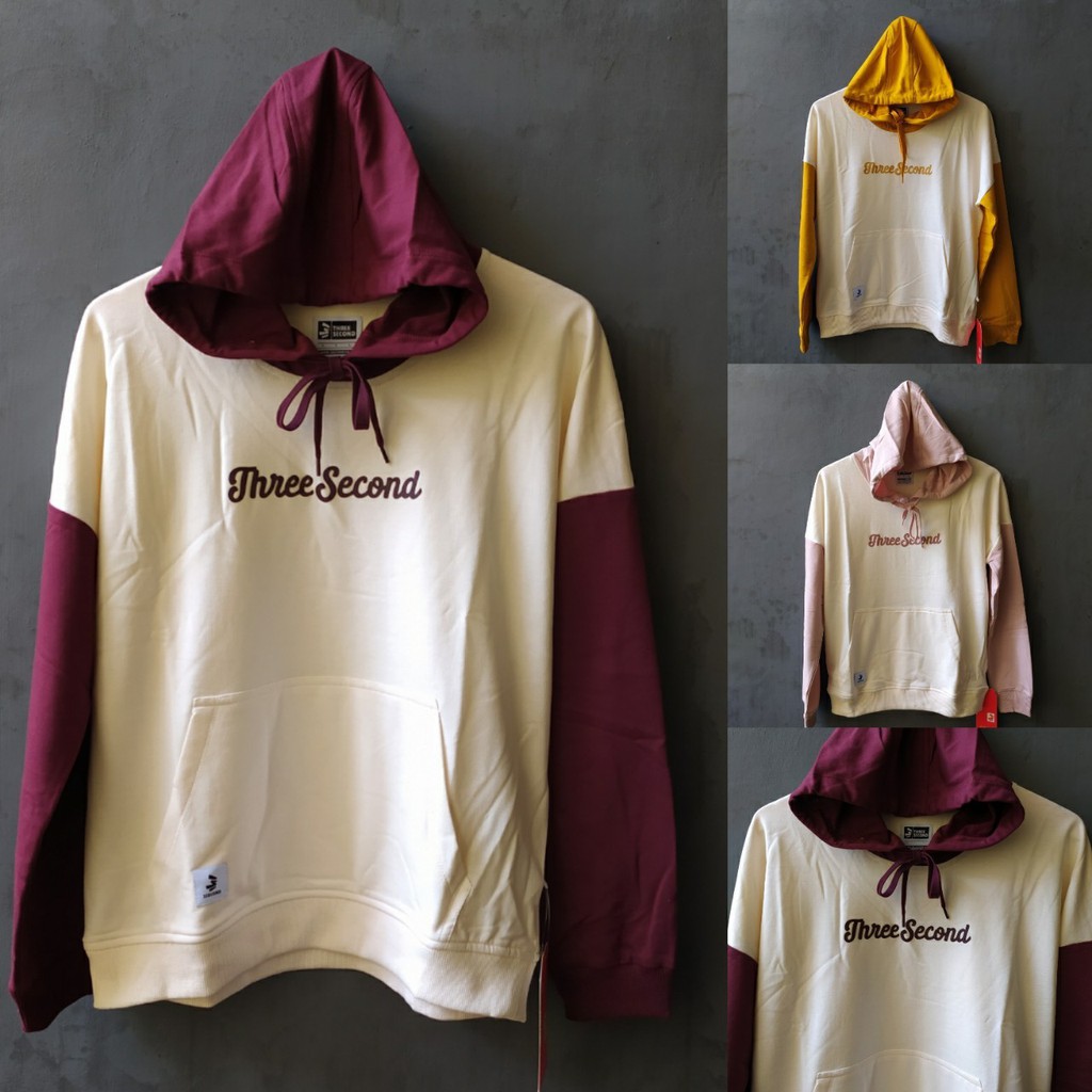 HOODIE 3SECOND CEWEK ORIGINAL WARNA MAROON PINK DAN KUNING