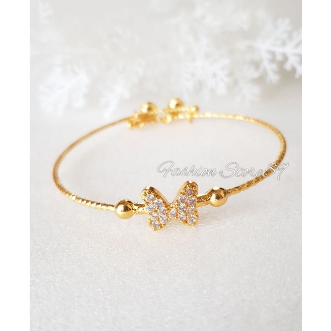 New Gelang Bangle Pita Permata cantik Impor Perhiasan Yaxiya Lapis emas Gelang Bangle Free Size Lapis emas impor