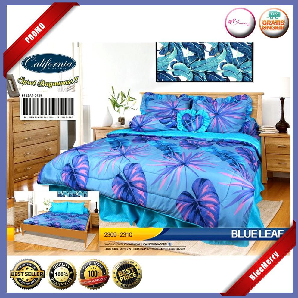 Sprei California Blue Leaf Single 120 No.3 Seprai Biru Daun Teratai BMSC360