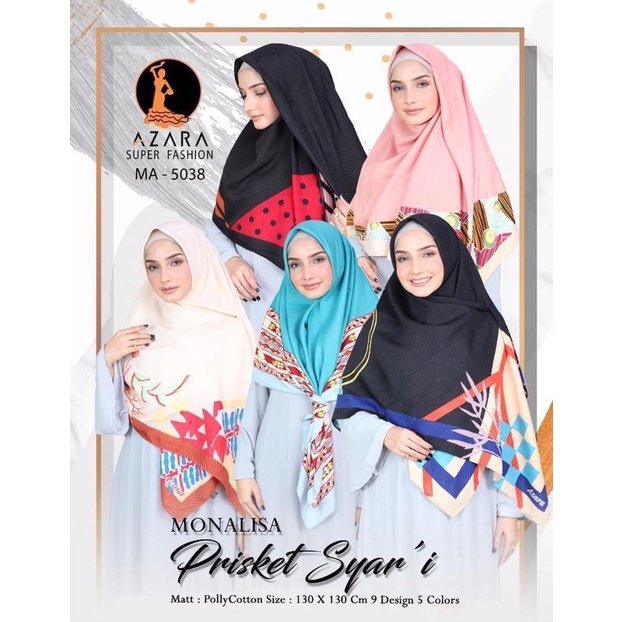Jilbab Segiempat Motif Syari Azara Plisket 130x130 / Kerudung Jumbo Segi Empat