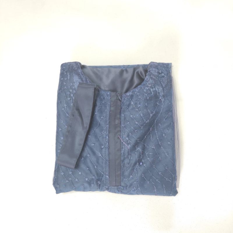 Lapak Solo - ( Ready Jumbo ) Alodia Dress Syari elsire Brokat Tule Mix Maxmara Full Belakang-NAVY ld100