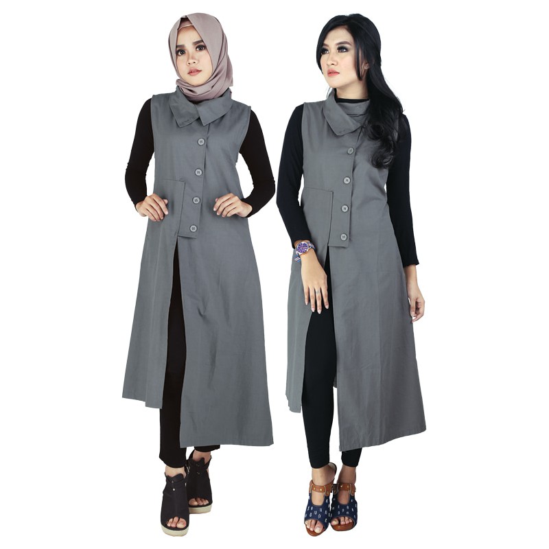 Baju Atasan Wanita / Rompi Panjang / Tunik Hijab Bergaya - Erko 021 - Abu -Abu Tua
