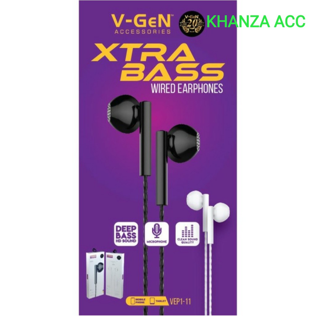 KHANZAACC Earphone VGEN VEP1-11 Wired Handsfree Headset Stereo Sound