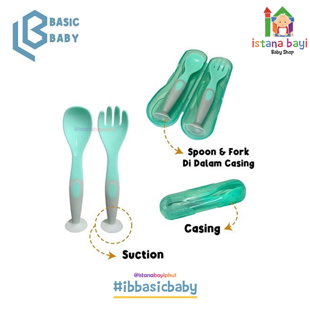 Basic Baby Travel Suction Feeding Spoon + Fork + Casing Set