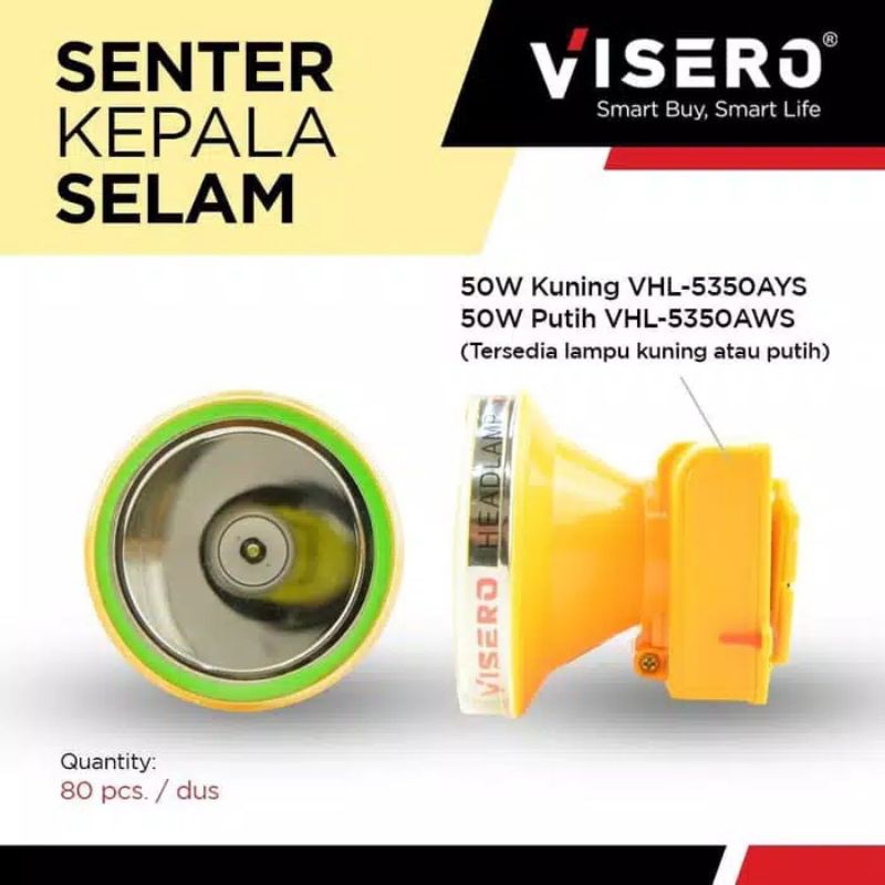 Senter Kepala Selam 50W Super LED Cahaya Putih Visero (VHL-5350AWS)