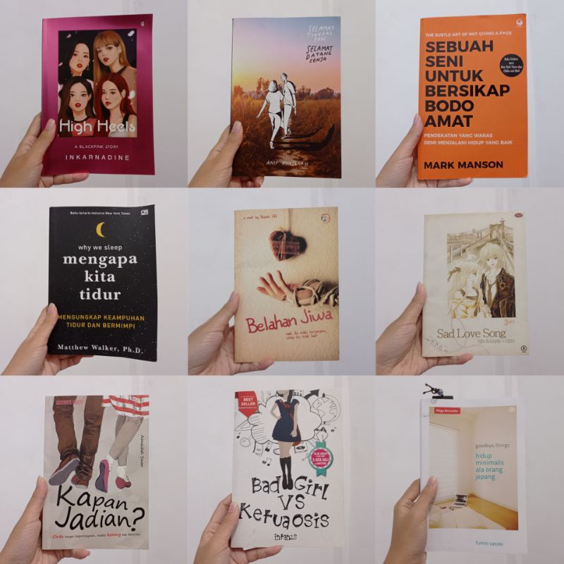 obral preloved/thrift buku novel gramedia murah blackpink high heels, mengapa kita tidur, sad love s