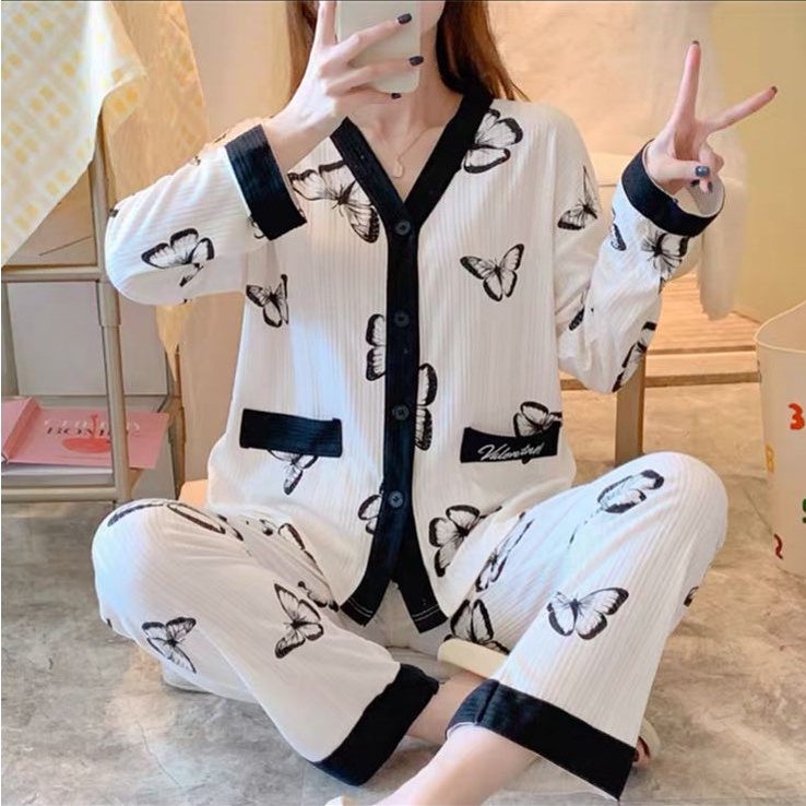 COD Stelan Import PP Kancing /Piyama Oversize lengan panjang/ Baju tidur Dewasa Wanita-4