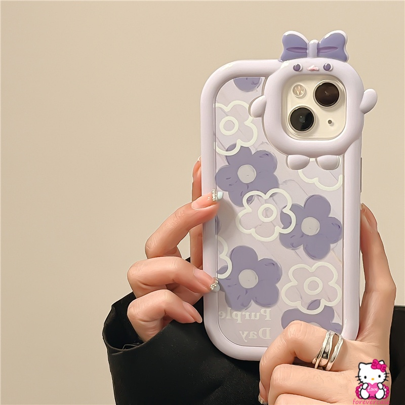 Soft Case Desain Kartun Monster Kecil Bunga Ungu Untuk IPhone XR 11 7 8 6 6S Plus 13 12 11 Pro MAX X XS MAX SE 2020