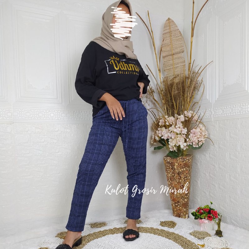 Celana Tartan Kotak / Doty Baggy Pants Motif / Celana Panjang Wanita Motif