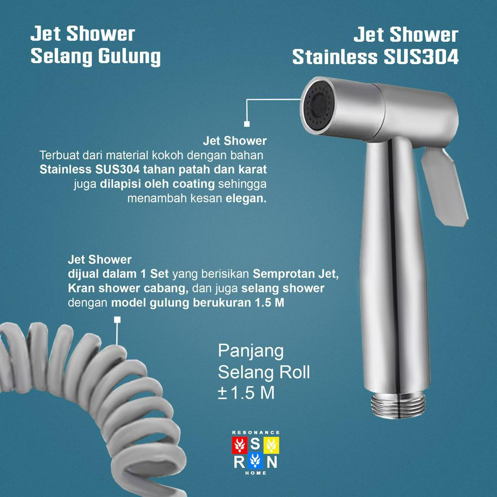 Jet Shower Flexible Set SUS304 Silver / 1.5M Bidet Toilet RESONANCE HOME