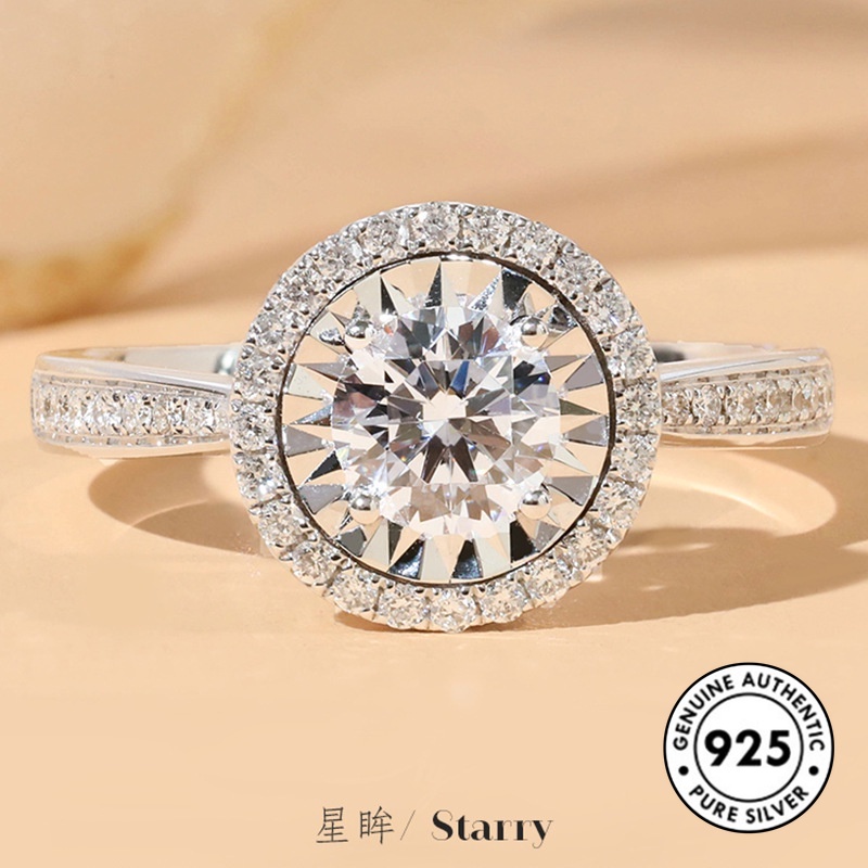 Cincin Berlian Bulat Bahan S925 Silver Untuk Wanita