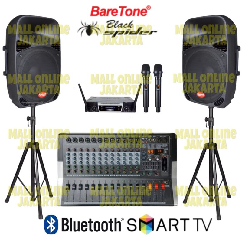 Paket Speaker aktif baretone 15 inch power mixer 12 channel original