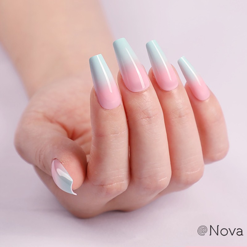 24pcs Kuku Palsu Model Panjang Warna Gradasi Pink Hijau Untuk Nail Art