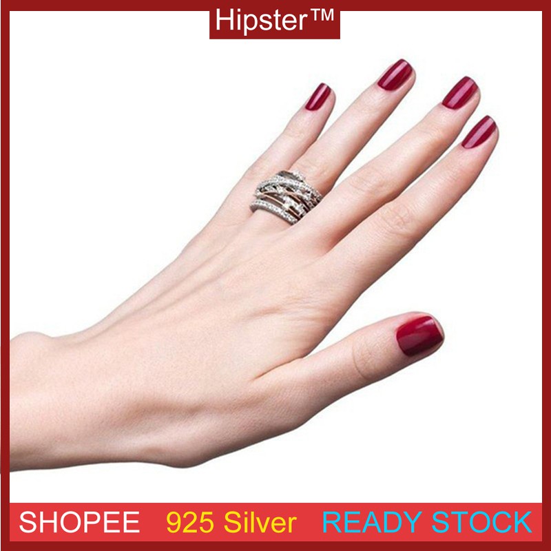 Fashion Accessories Cincin Set Couple Ring Desain Micro-set Zircon Silver Cross-warna