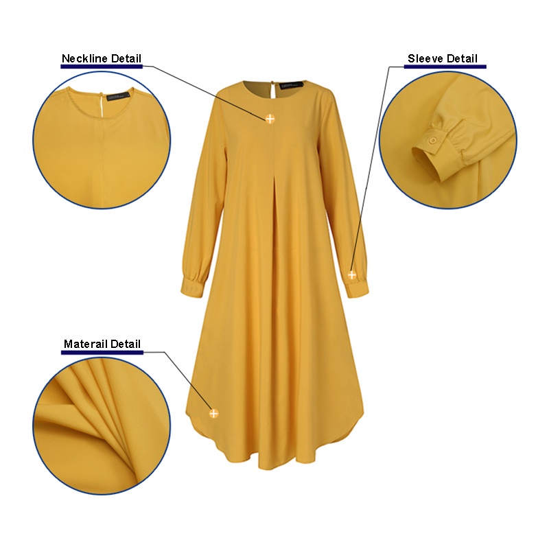 ZANZEA Women Solid Color Casual Button Cuffs Muslim Long Dress