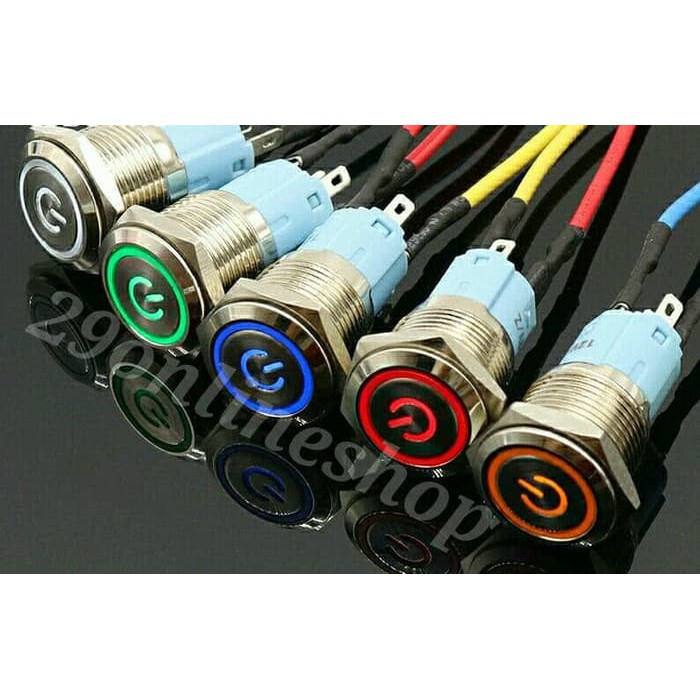 switch on off push button tombol saklar lampu ring led motor mobil - Biru