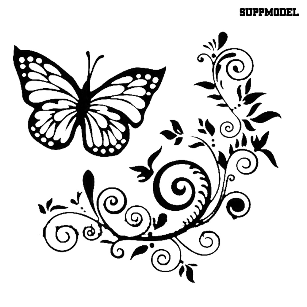 Car Butterfly Stiker Decal Reflektif Motif Kupu-Kupu + Bunga Untuk Dekorasi Body / Jendela Mobil