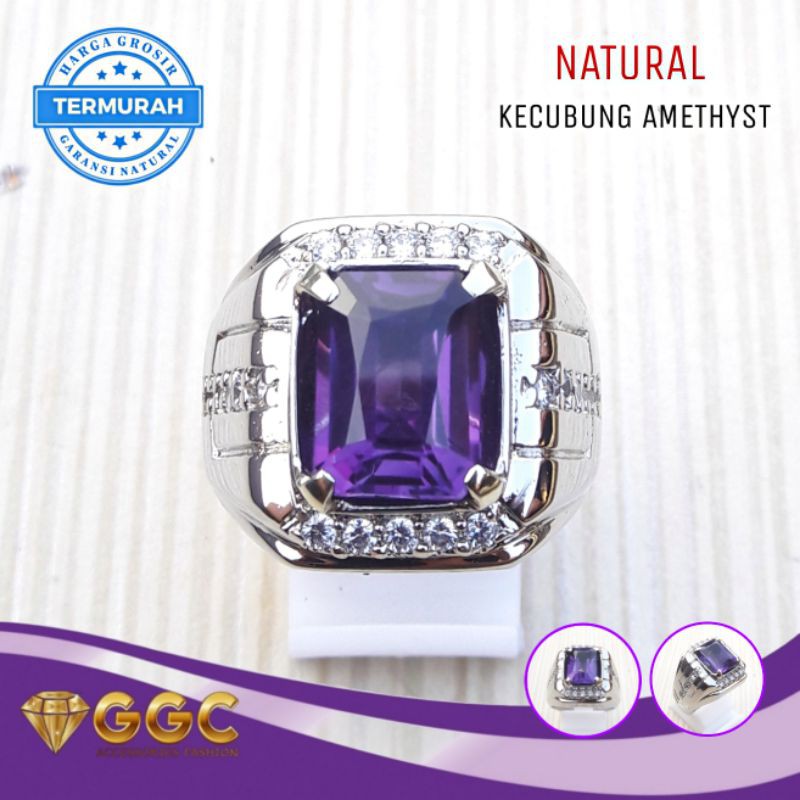 Cincin Batu Natural Kecubung Amethyst Ungu Original
