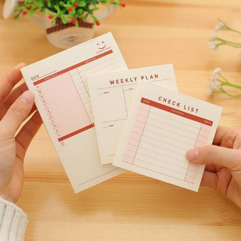 

Stick note checklist,weekly plan and monthly plan