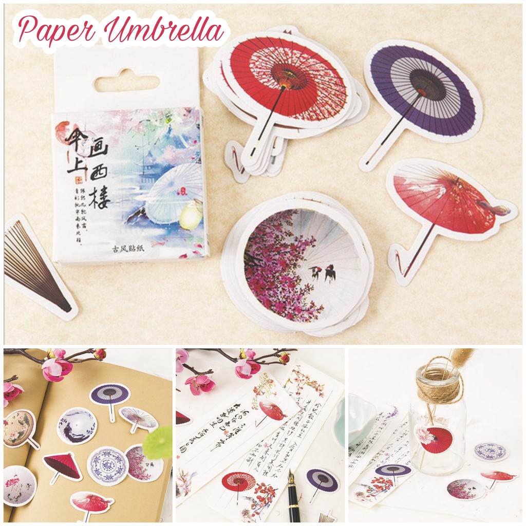 45pcs Aesthetic Stiker Box Lucu Murah Dekorasi Hias Diary/Journal/Scrapbook/DIY-Paper Umbrella