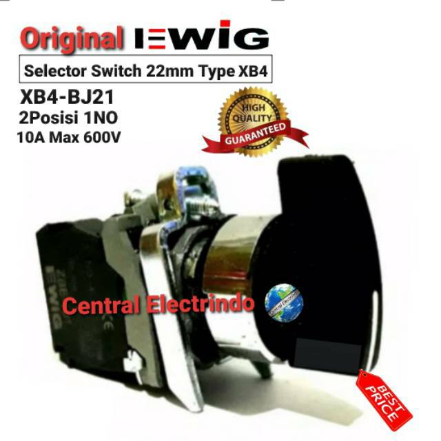 Selector Switch EWIG 22mm XB4-BJ21 Gagang Panjang 2Posisi 1NO 10A/600V.