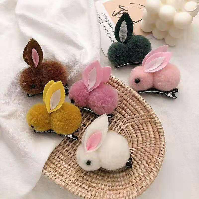 ~ PIYOSHI08 ~ Jepit Rambut Bentuk Kelinci Bahan Halus Gaya Korea Jepit Bunny Pompom Lucu Import AF160