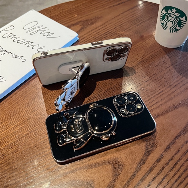 Soft Case Silikon Electroplated Pelindung Lensa Dengan Stand Astronaut Untuk iPhone 13 12 11 Pro Max X XR XS SE 2020 Max 8 7 6 6s Plus