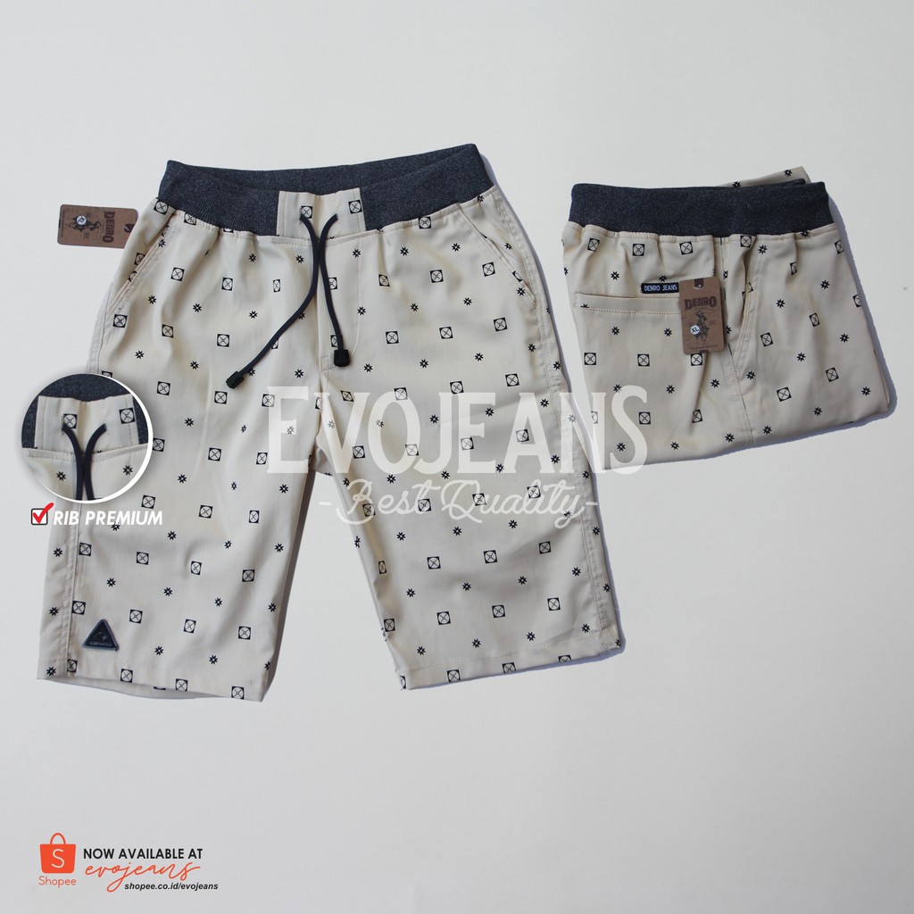 CELANA CHINO PENDEK MOTIF TERBARU BAHAN HALUS / CELANA PINGGANG KARET / PINGGAN RIP // EVO JEANS