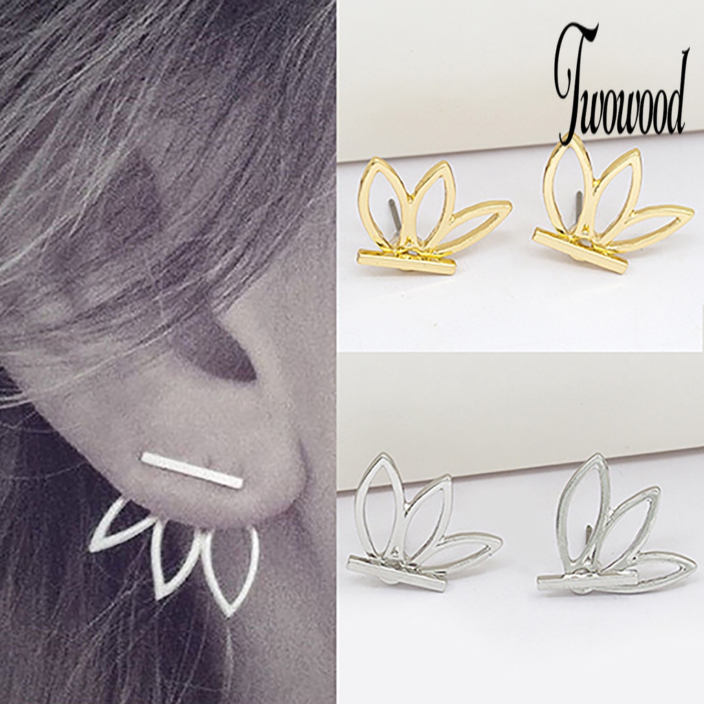 1 Pasang Anting Stud Bentuk Lotus Model Hollow Dua Sisi Untuk Wanita