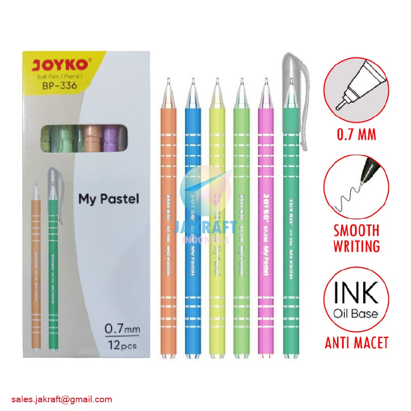 

(12 Pcs) Pulpen Bolpen Ballpoint Pen JOYKO BP-336 MY PASTEL Hitam Black 0.7 mm Murah