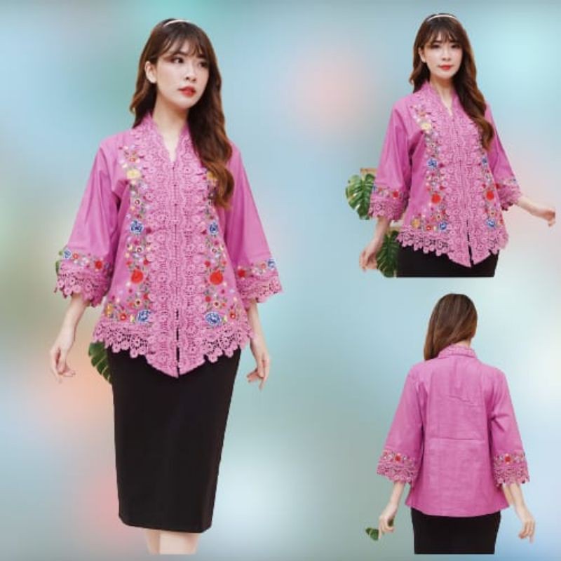 Kebaya Encim Senada Wanita Katun Full Bordir Aplikasi Brukat Warna import