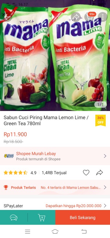 Sabun Cuci Piring Mama Lemon Lime / Green Tea & Habbatussauda / Charcoal 780ml