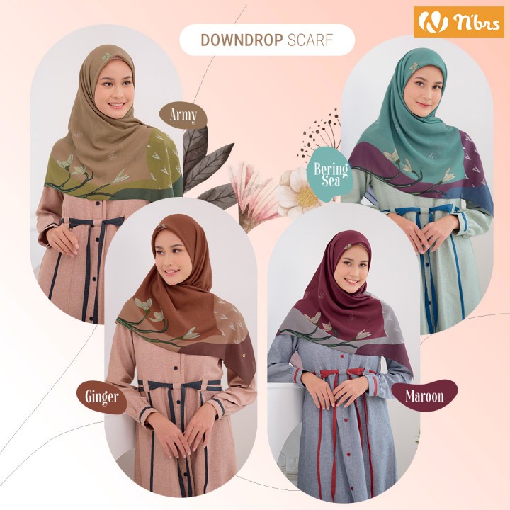 DOWNDROP SCARF ORIGINAL BY NIBRAS HIJAB SEGIEMPAT PARIS PREMIUM VOAL MOTIF WARNA HIJAU ARMY MERAH MA