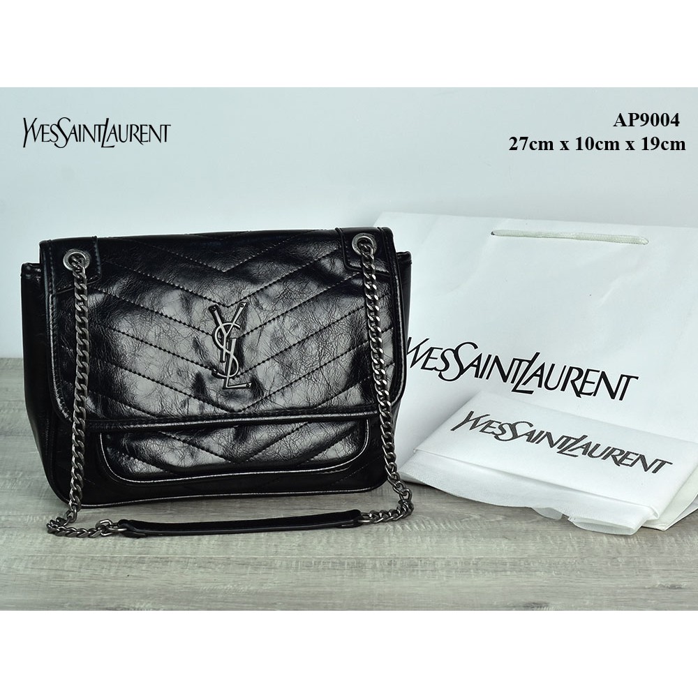 Grosir Tas YSL Niki Chain Chevron Quilted Leather Medium HITAM Semi Premium AP9004