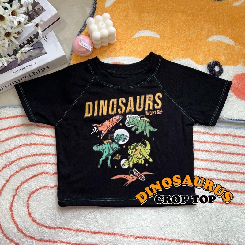 Tq88indonesia Fashion Baju Kaos Atasan Wanita Terbaru / Crop Top Dinosaurus / Busana Casual Cewek / Ootd / Outfit / Outfit