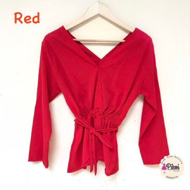 Blouse wrap cantik / blouse merah wanita / blouse ikat / blouse kantor lucu / blouse polos / 1408