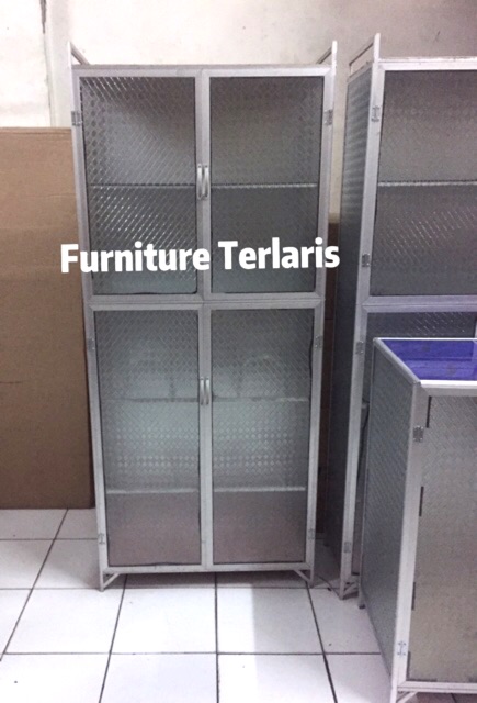 Rak Piring Alumunium 2 Pintu Full Kaca Lemari Piring Full Kaca