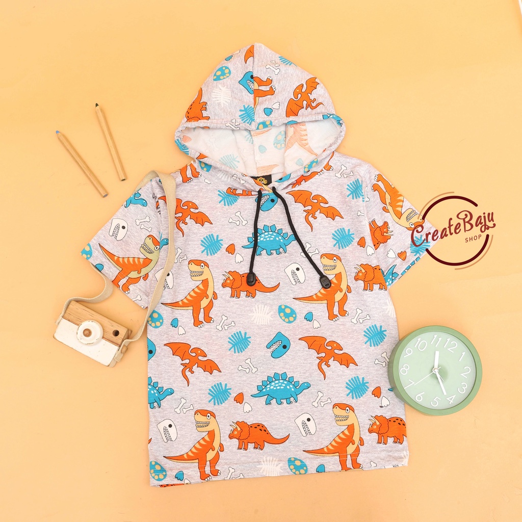 KAOS ATASAN HOODIE ANAK PRINTING DINO TULANG BAJU ATASAN ANAK 1-7 TAHUN